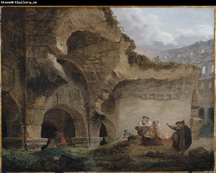 ROBERT, Hubert Washerwomen in the Ruins of the Colosseum